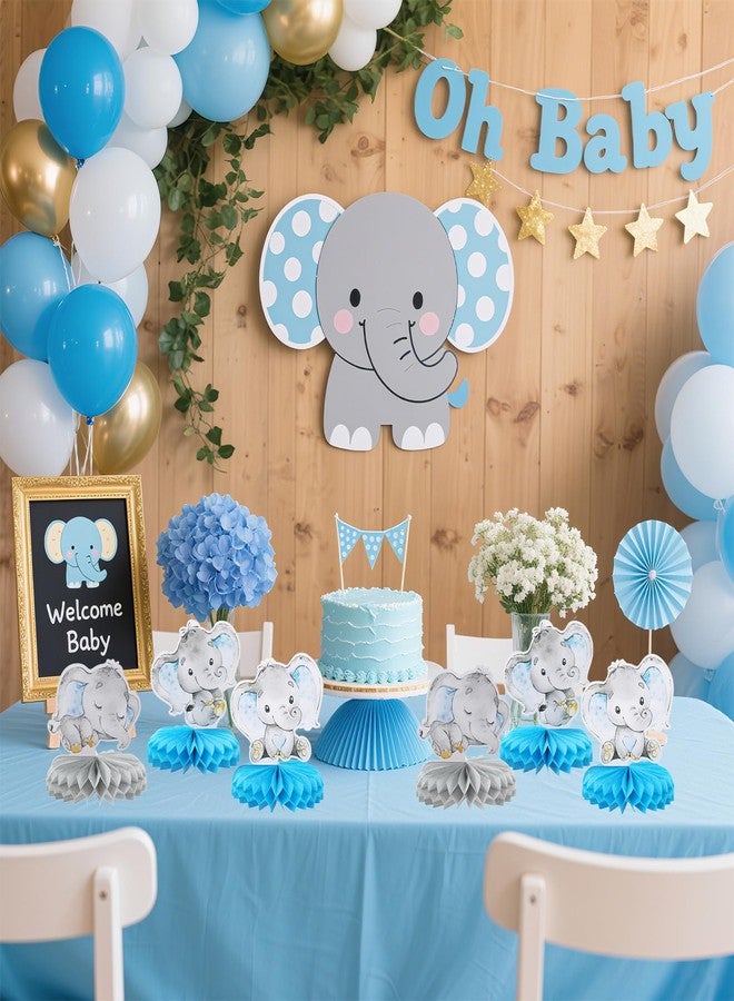Matwsec 6 Pcs Baby Shower Boy Table Decorations Elephant Baby Shower Decorations Blue Elephants Honeycomb Table Centerpiece Elephant Theme Gender Reveal Kids Boys Birthday Party Decor Supplies - Image 3